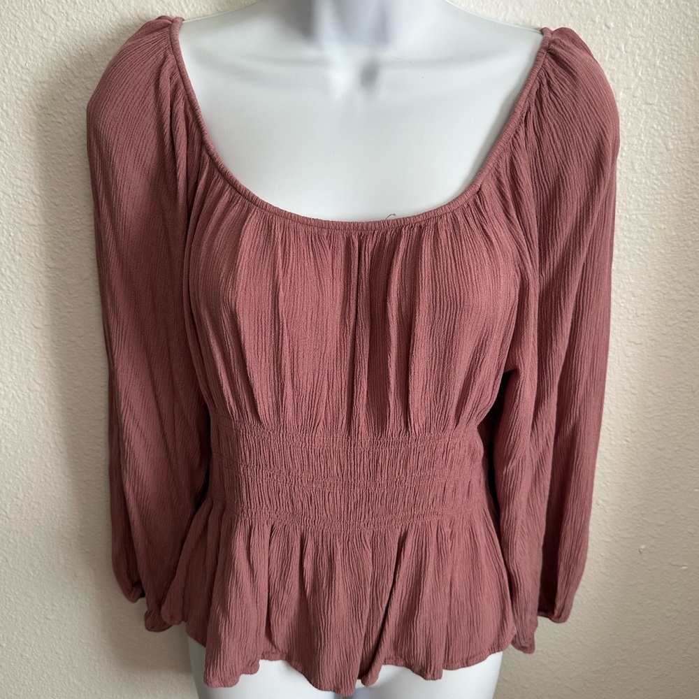 Pink Rose Mauve Dusty Pink Smocked Blouse Size Large